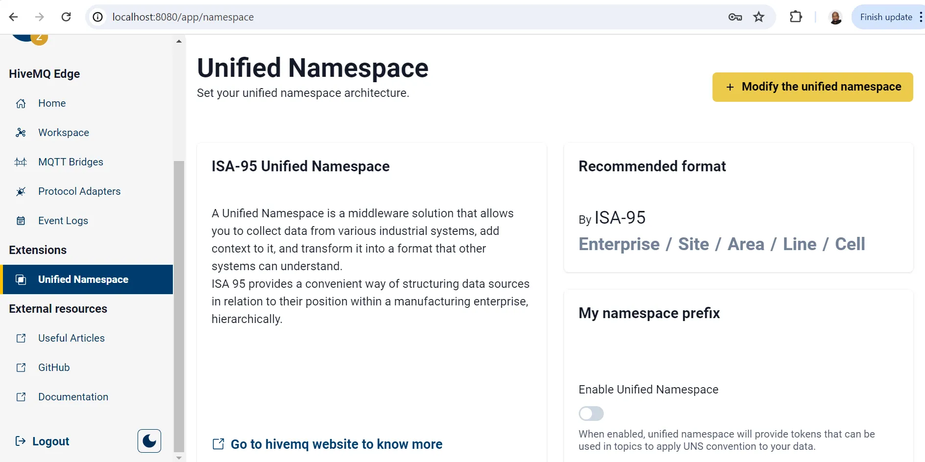 ISA-95 Unified Namespace on HiveMQ Edge