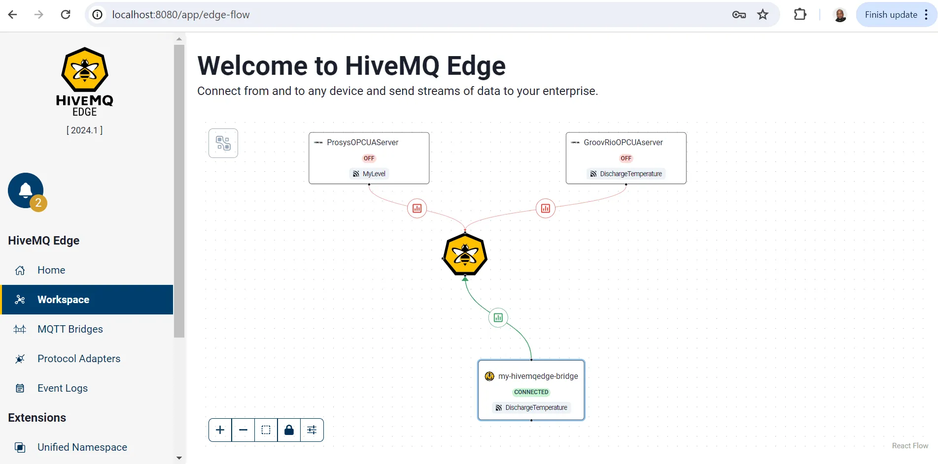 Connecting HiveMQ Bridge with OPCUA servers on HiveMQ Edge