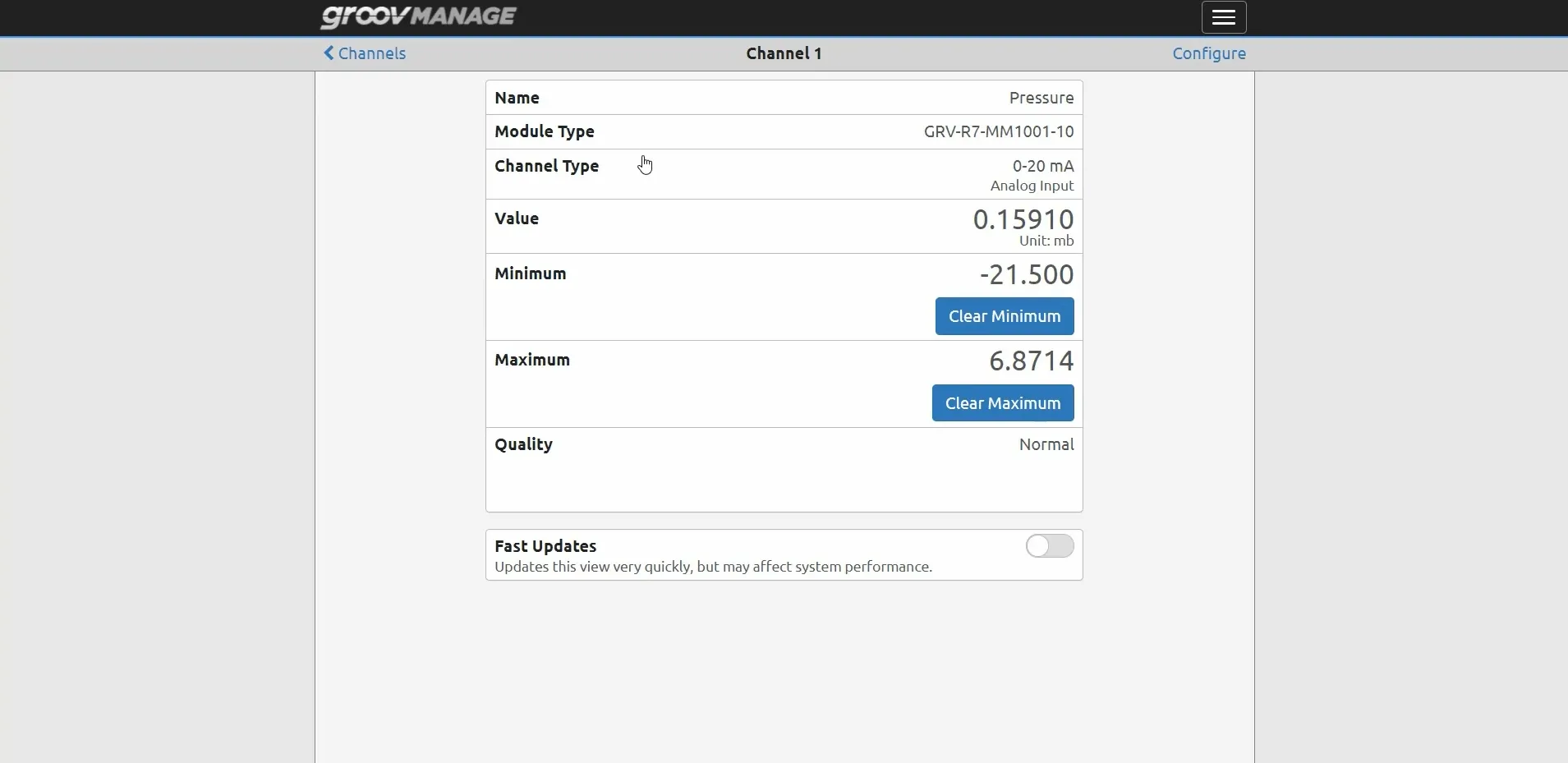 Groovmanage Channel 1 Properties