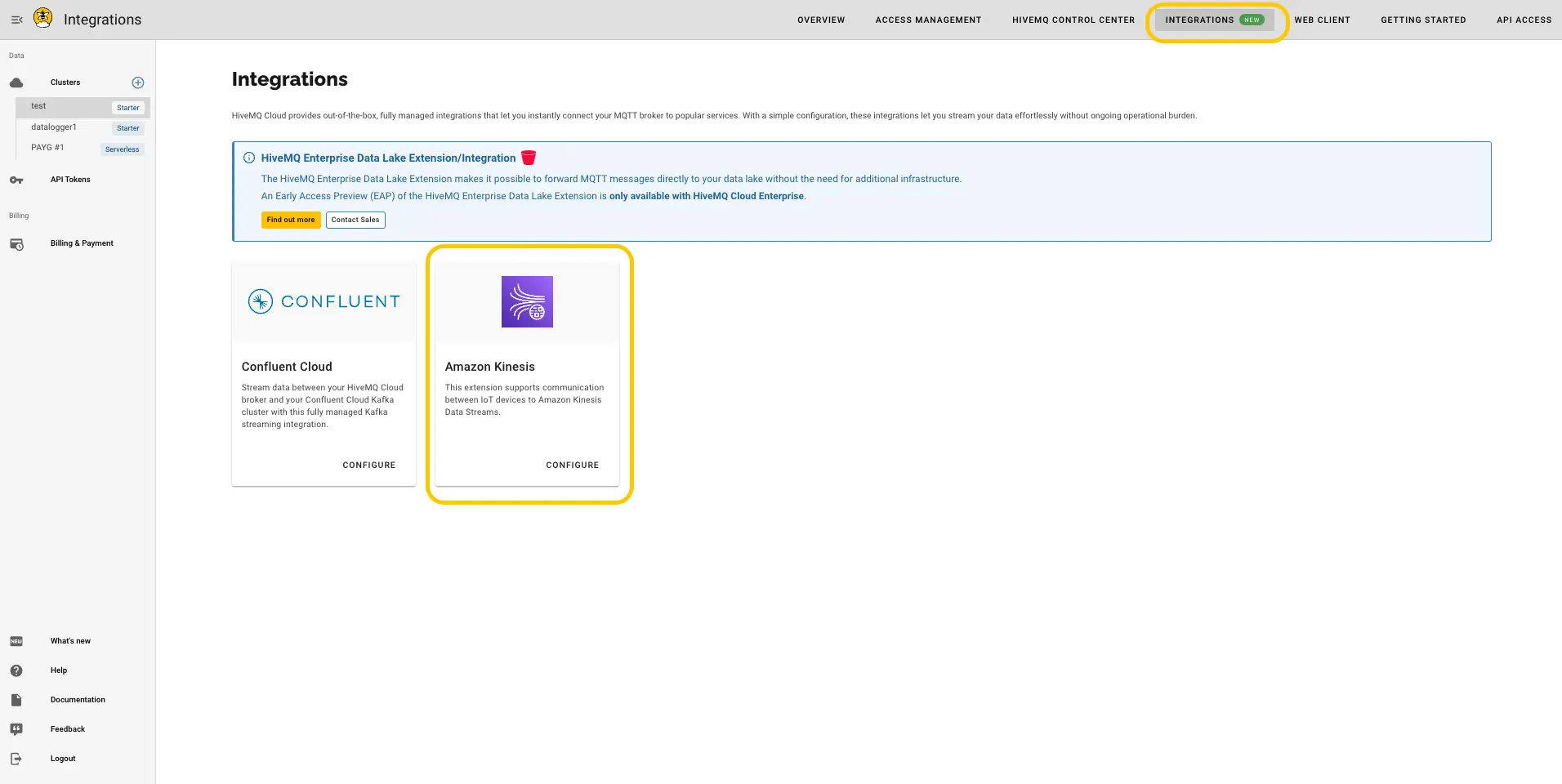 Amazon Kinesis Integration on HiveMQ Cloud Starter