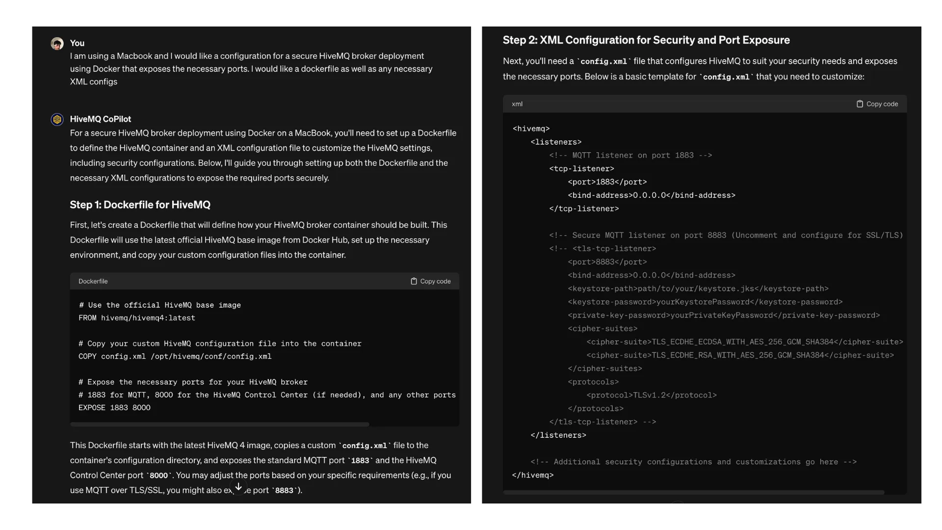 Generate Docker and XML Configuration for a Secure HiveMQ Broker