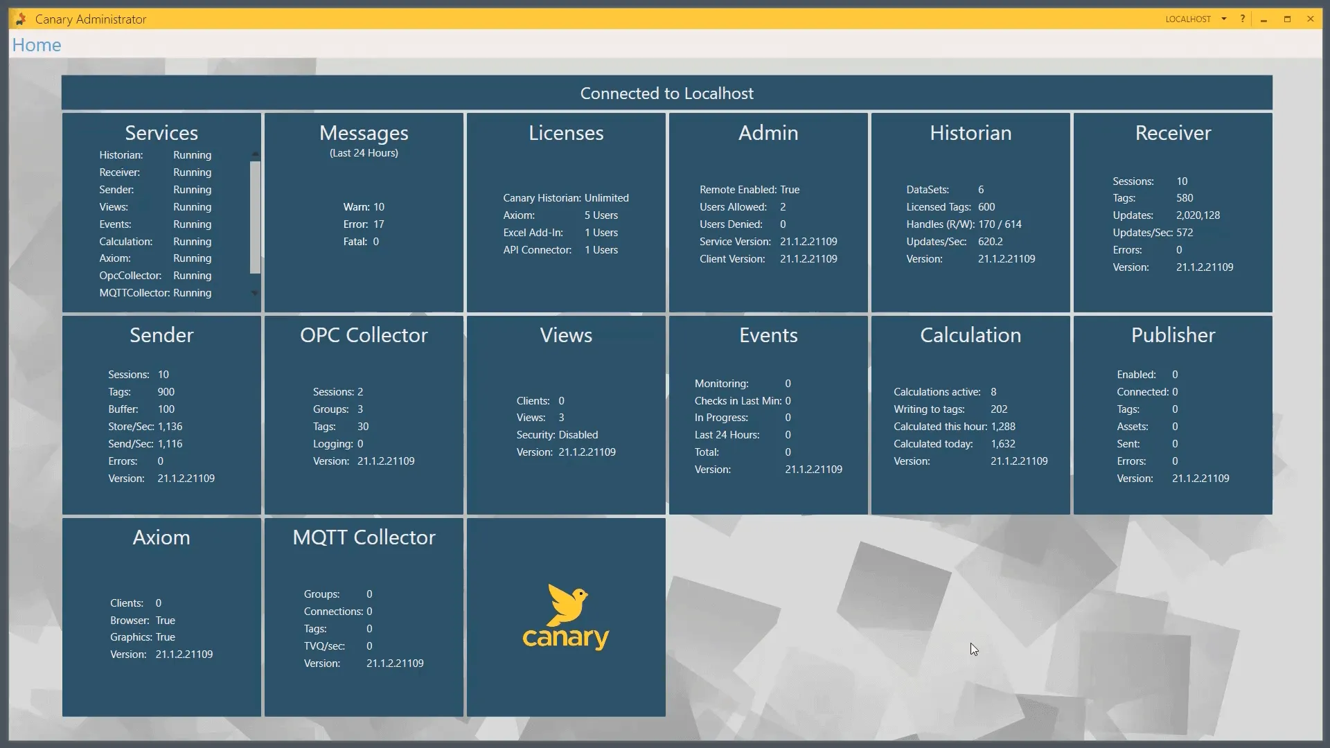Canary Administration Tab