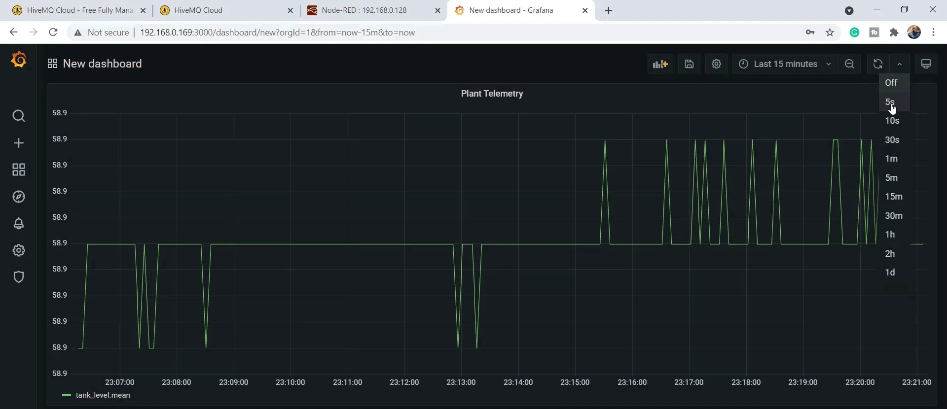 Set auto refresh to 5 seconds