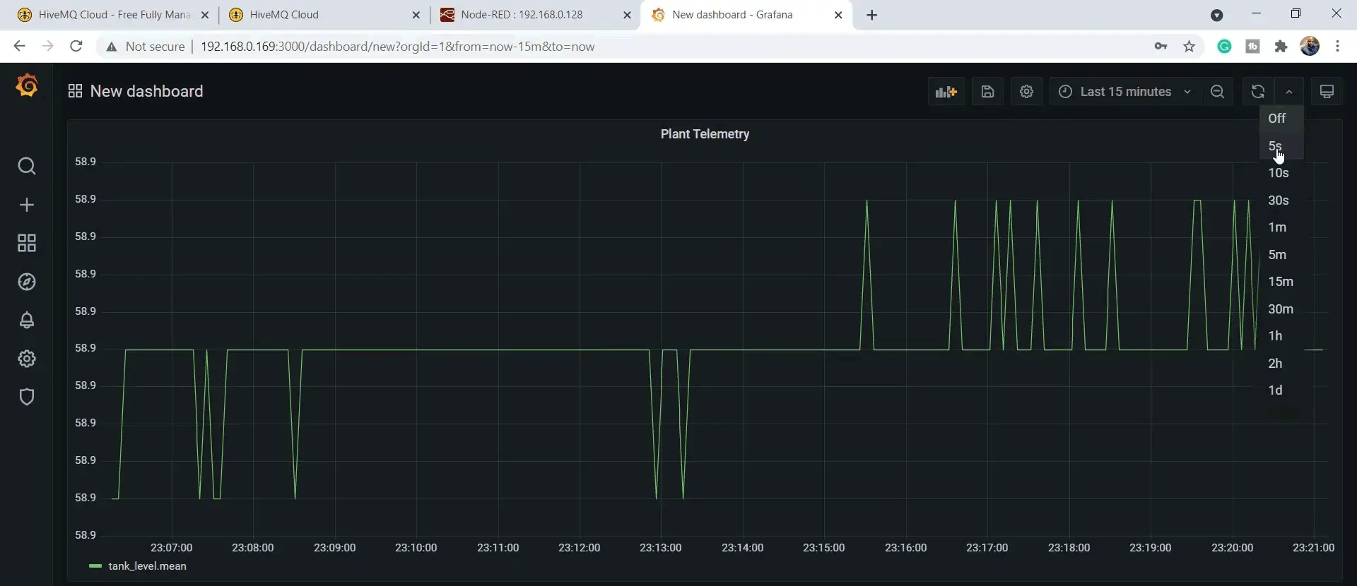 Set auto refresh to 5 seconds
