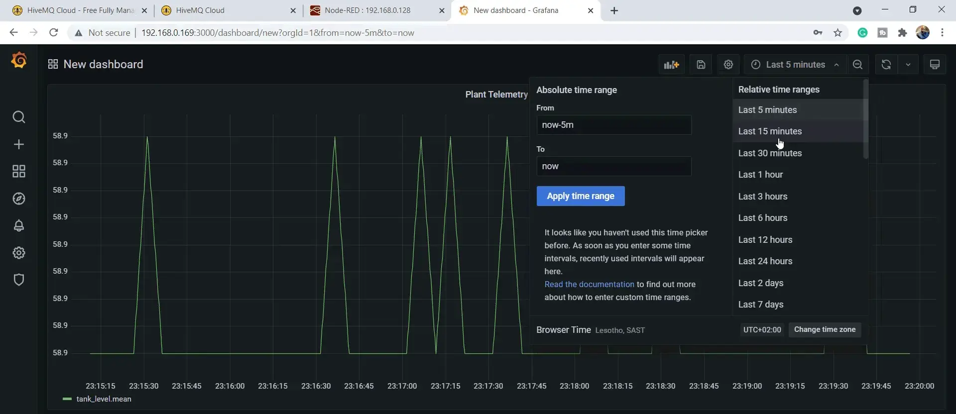 Choose to see data for the last 5 minutes