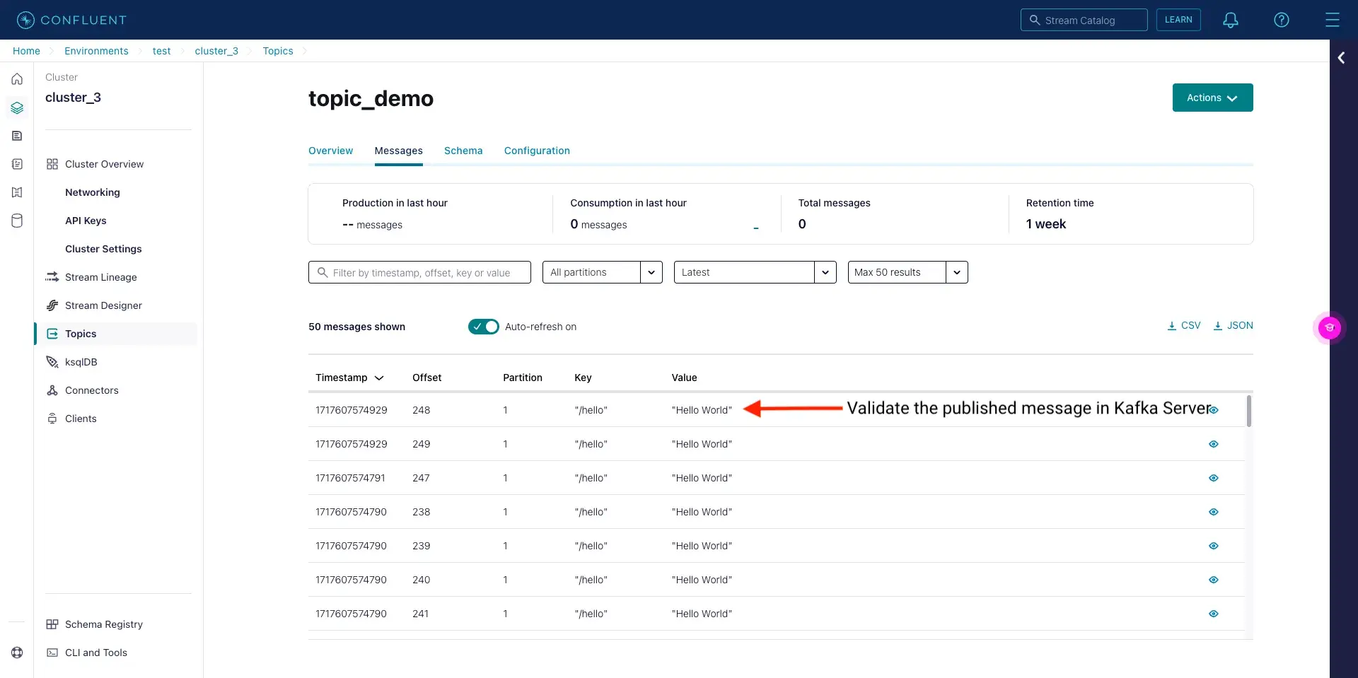 Kafka Server for validate the streaming of IoT data