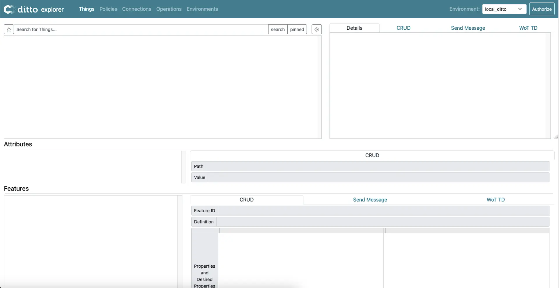 Eclipse Ditto Explorer web interface via localhost