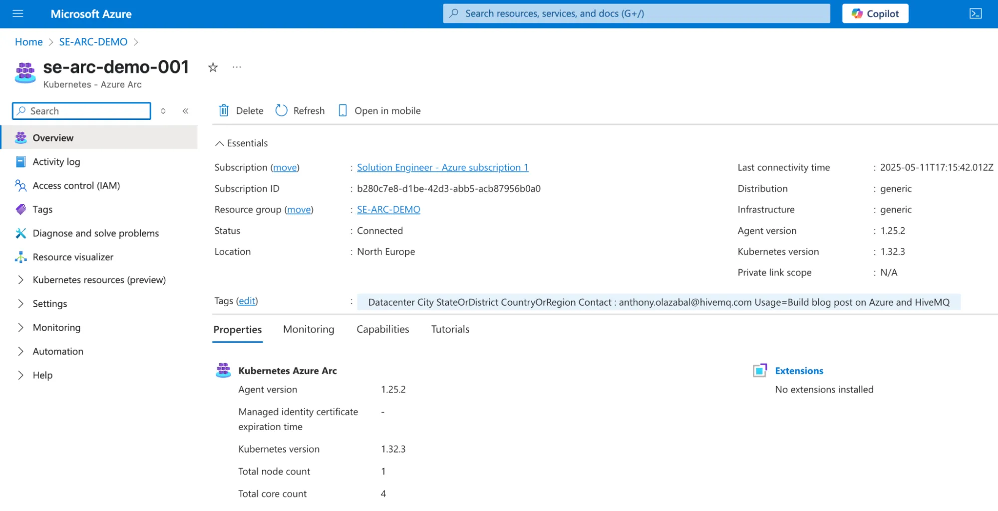 Newly attached K8s cluster on Microsoft Azure