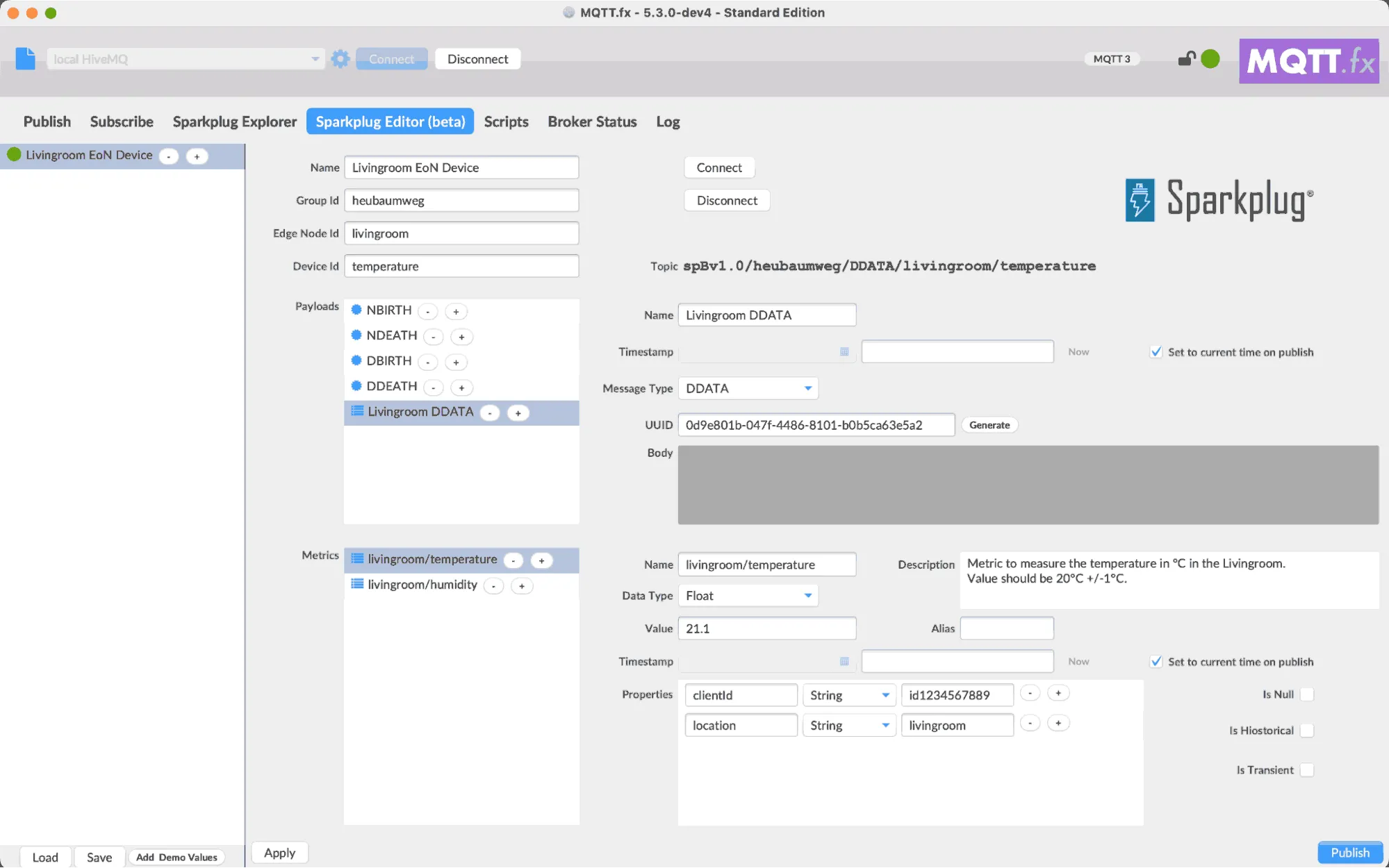 MQTT.fx console