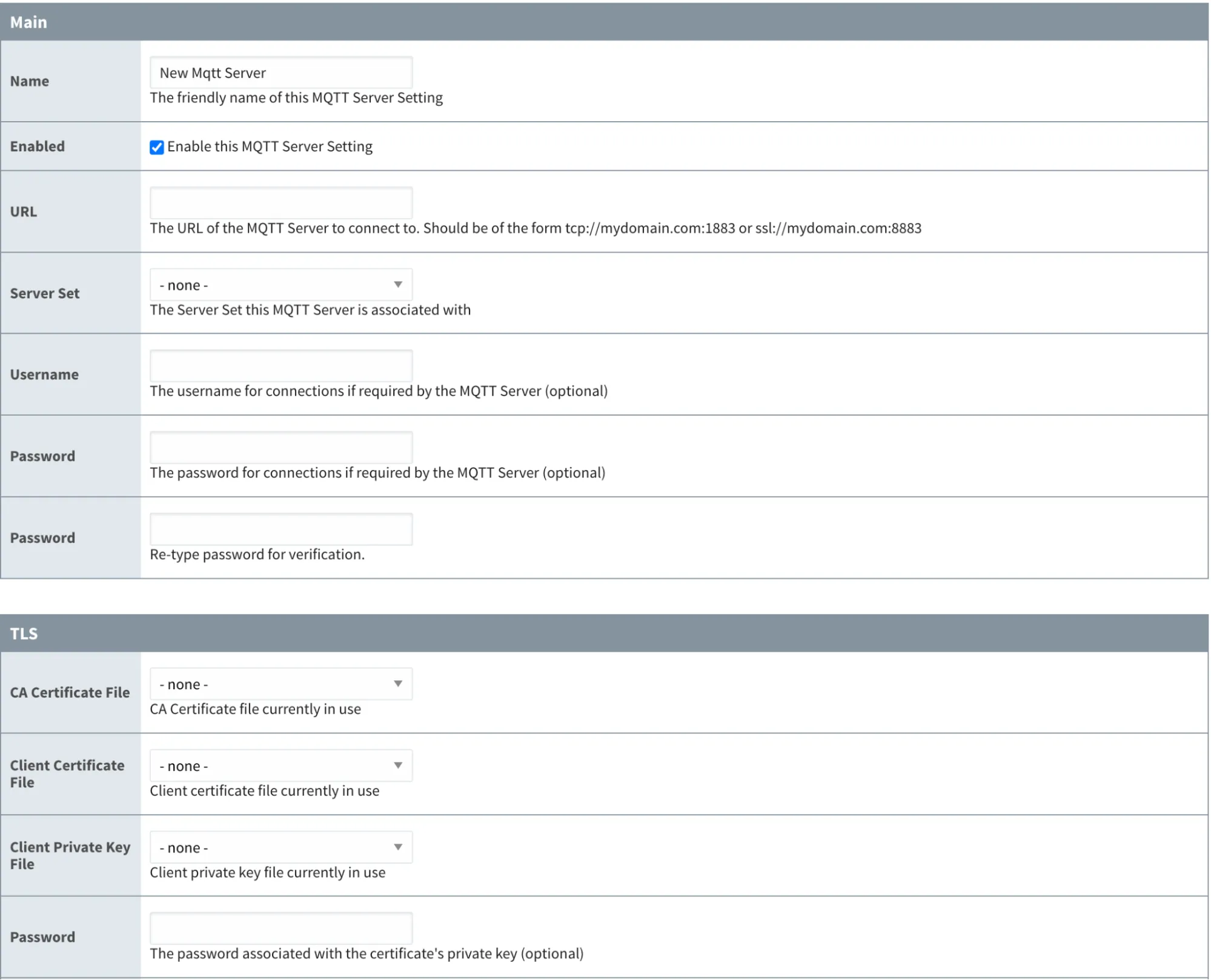 Create new MQTT Server Setting