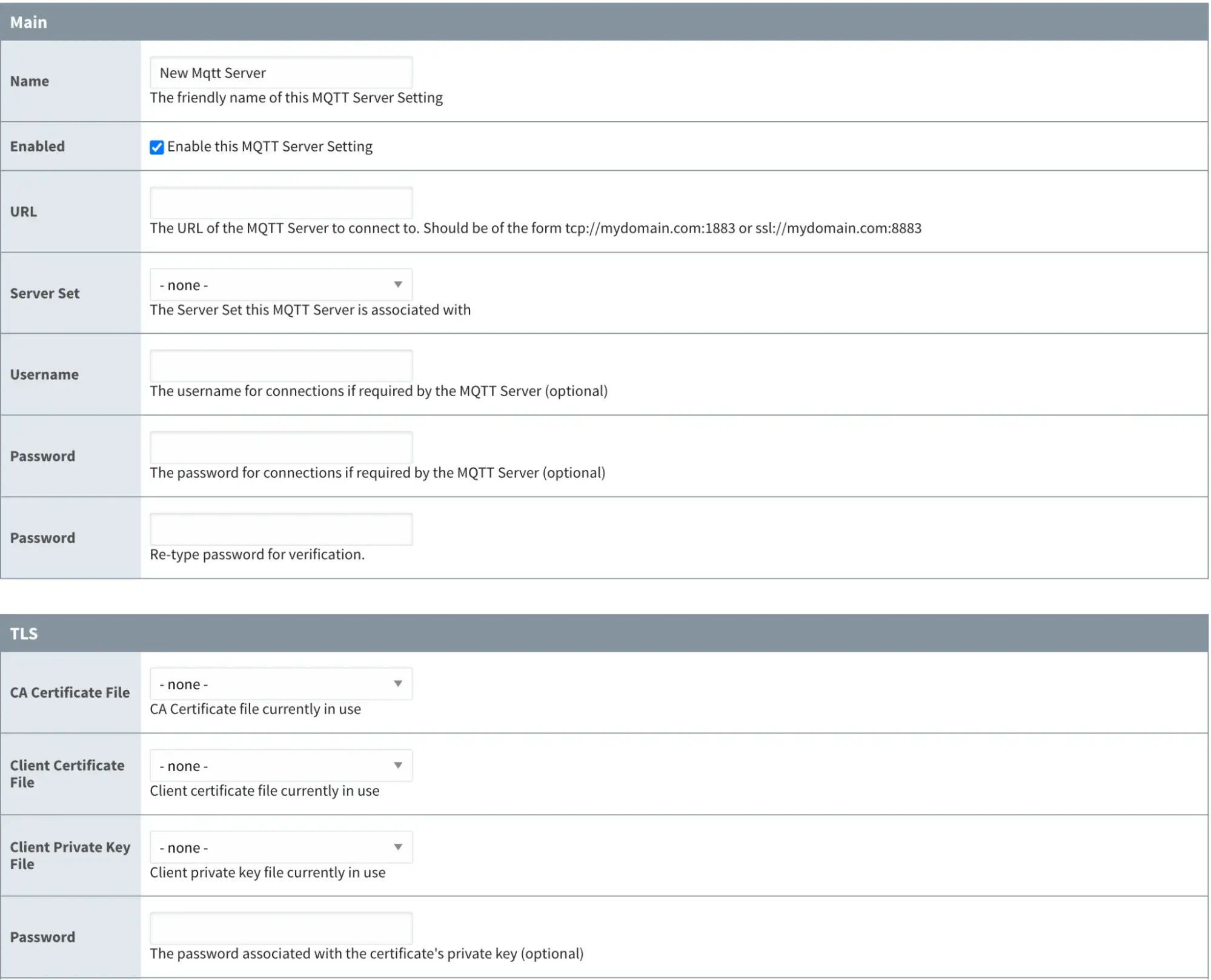 Create new MQTT Server Setting