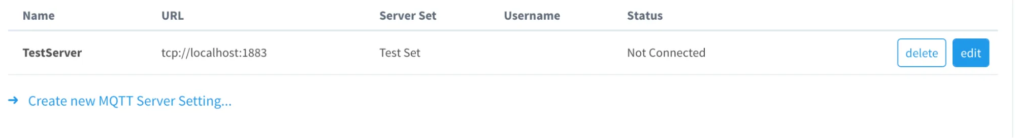 Create new MQTT Server Setting