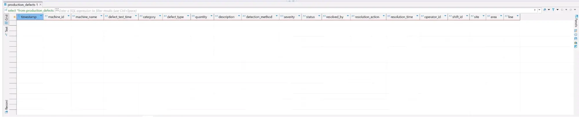 production_defects table