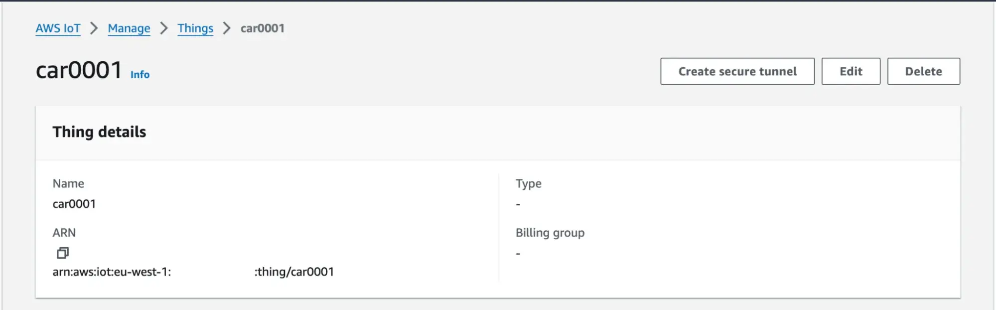 A Thing in the AWS Web Console