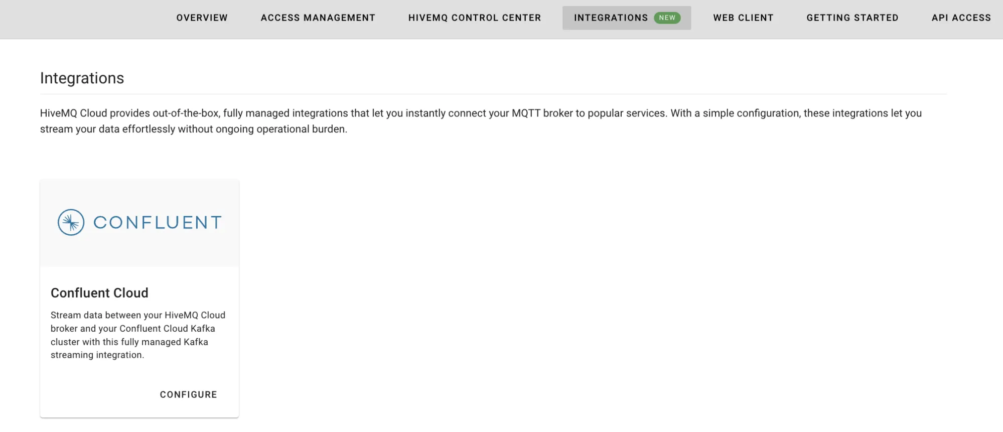 Select Confluent Cloud Integration