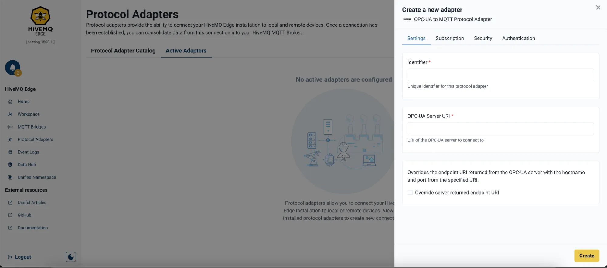 Creating a new adapter on HiveMQ Edge