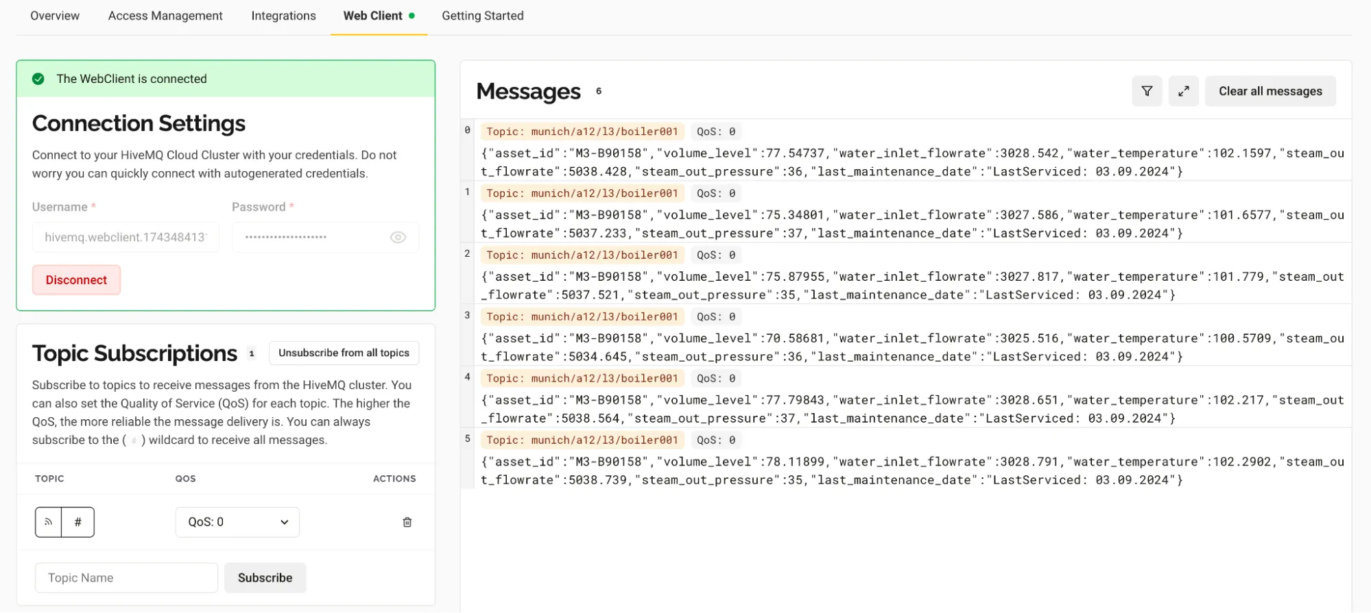 HiveMQ Edge Topic Subscriptions