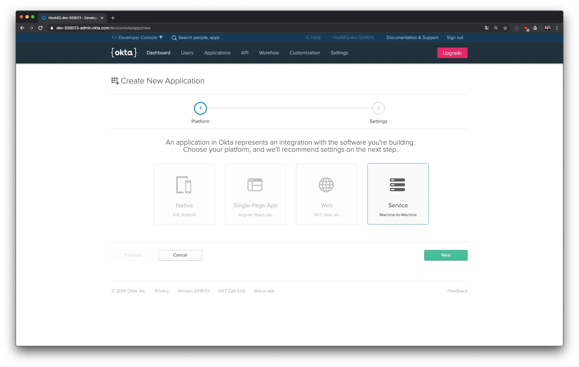 Okta Application Type Selection