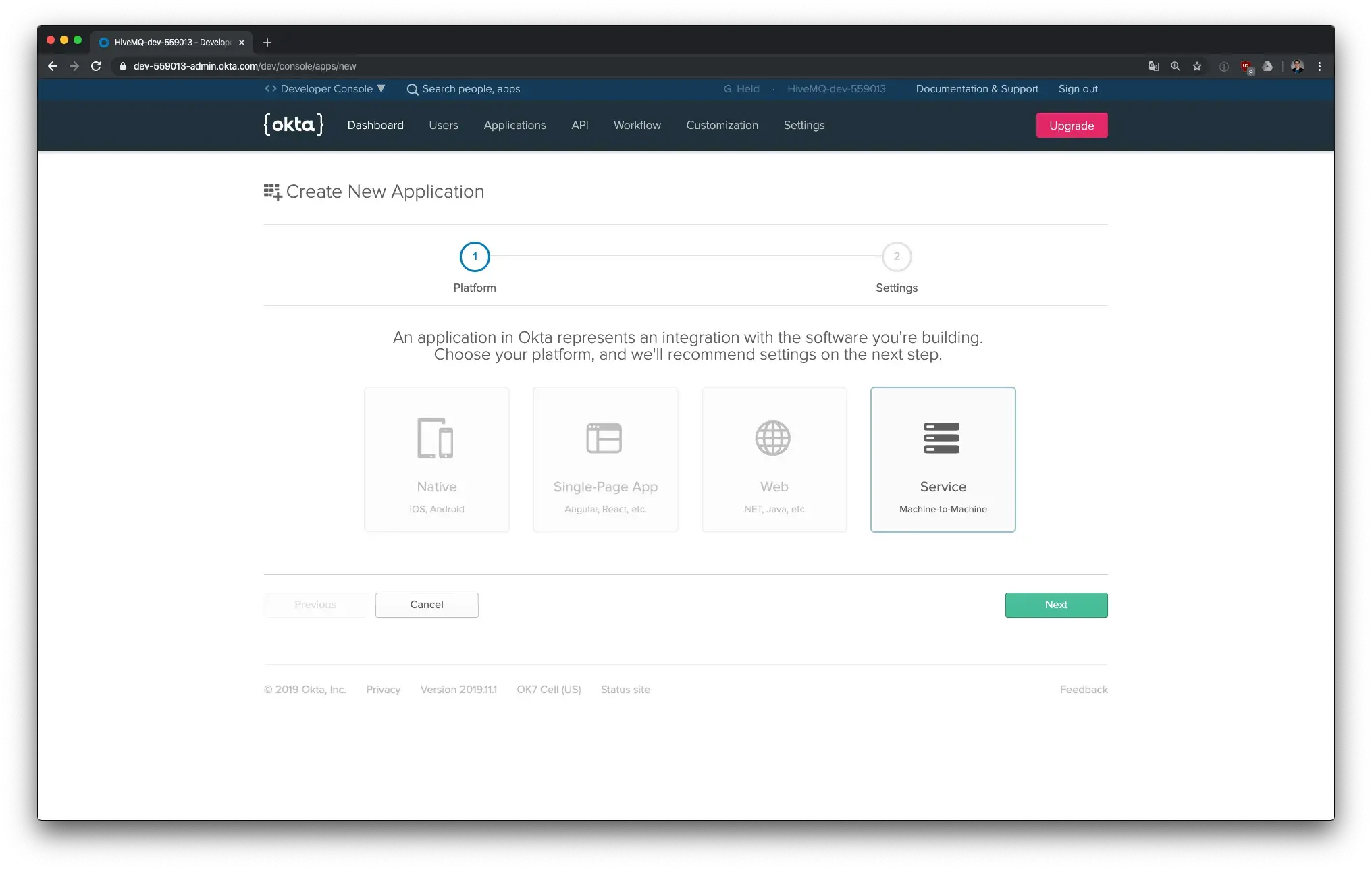 Okta Application Type Selection