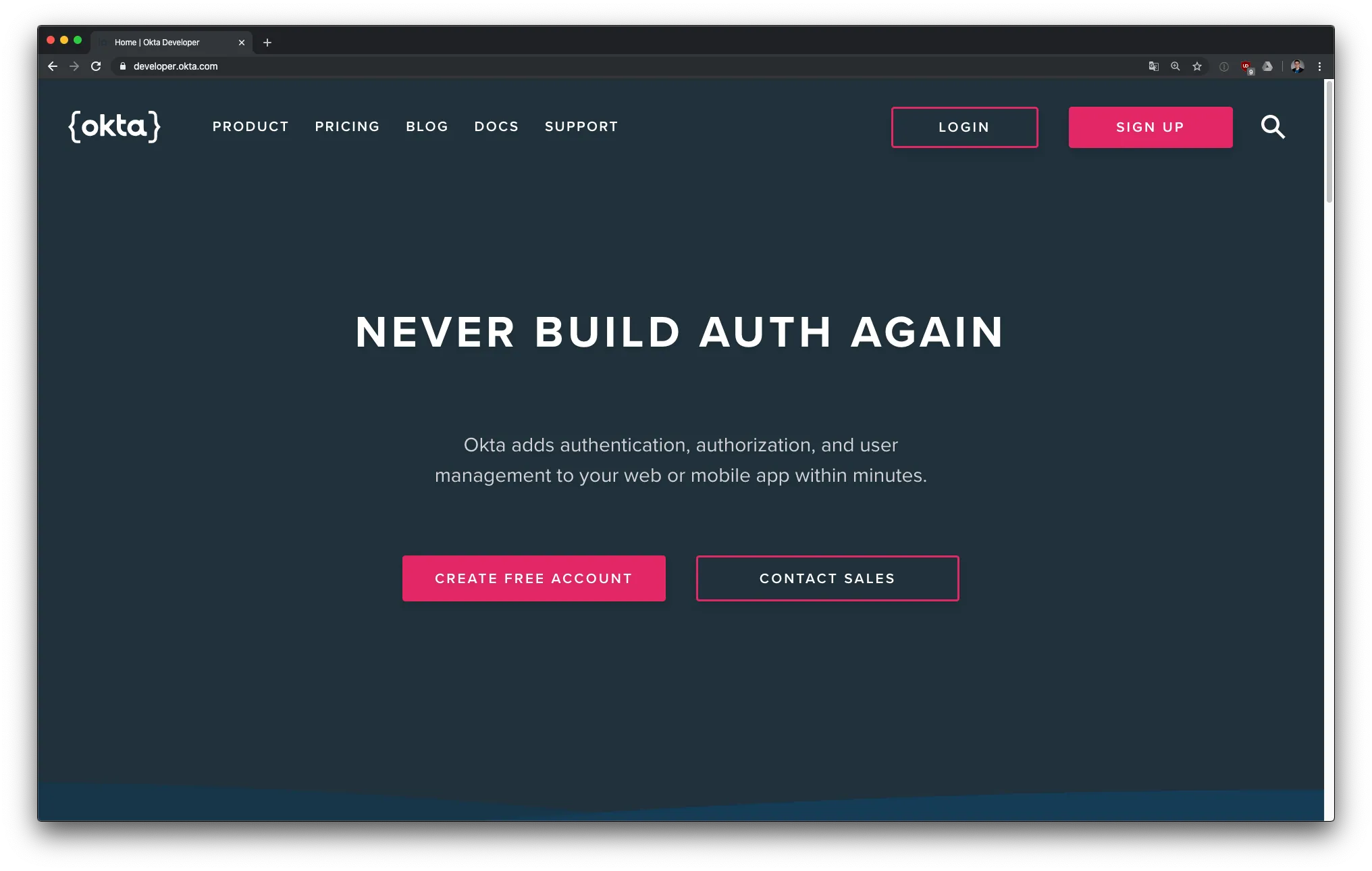Okta Developer Web Page