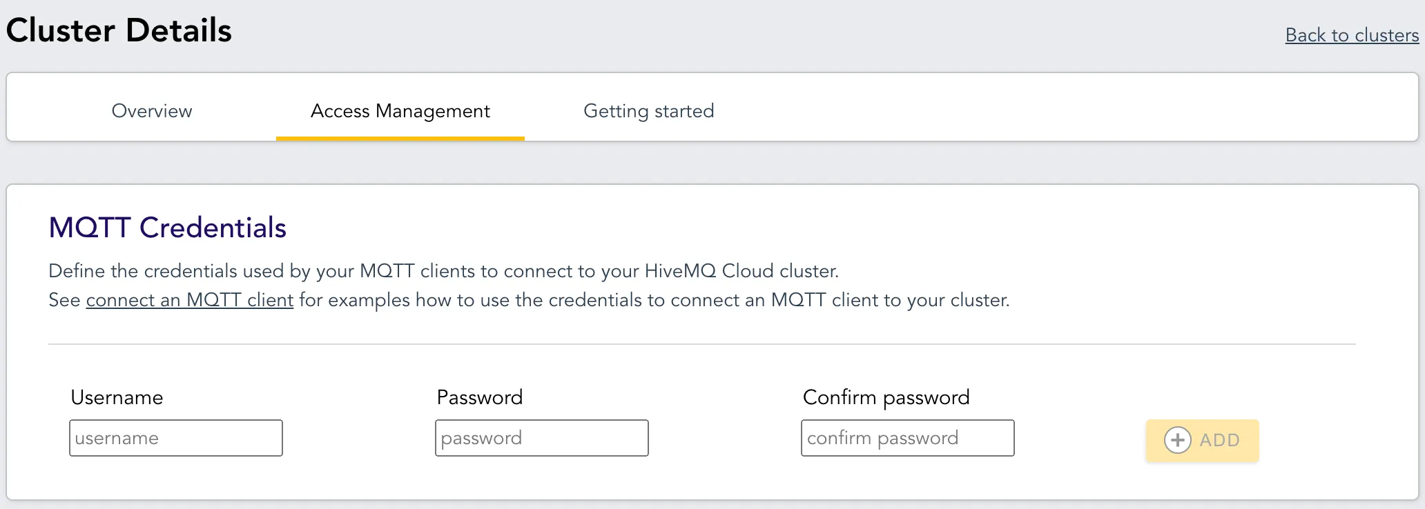 Credentials section of the Access Management tab