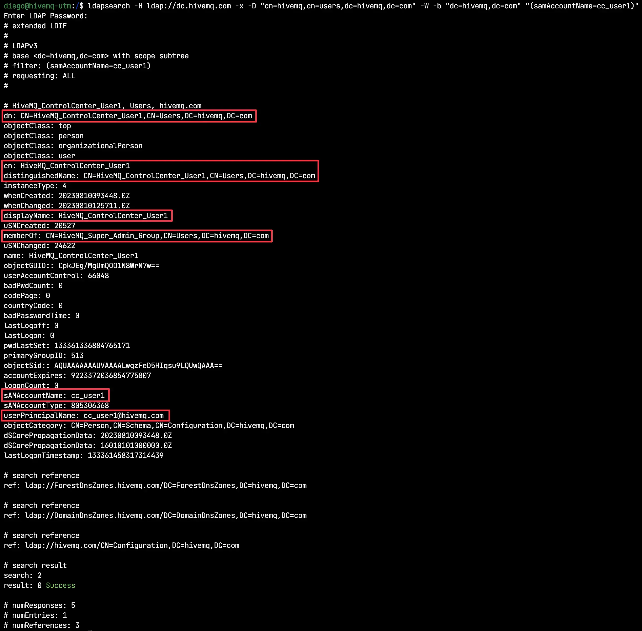 ldapsearch Results for user "cc_user1"