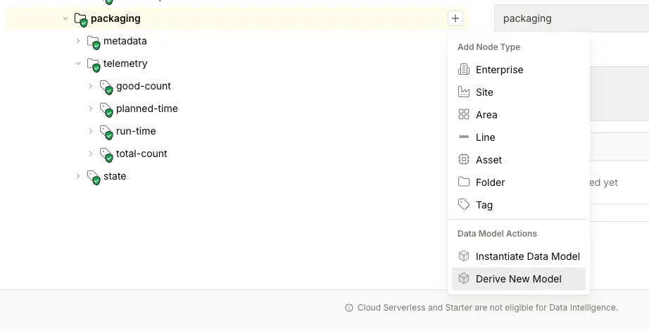 HiveMQ Contextualize menu for deriving a reusable data model from a production cell
