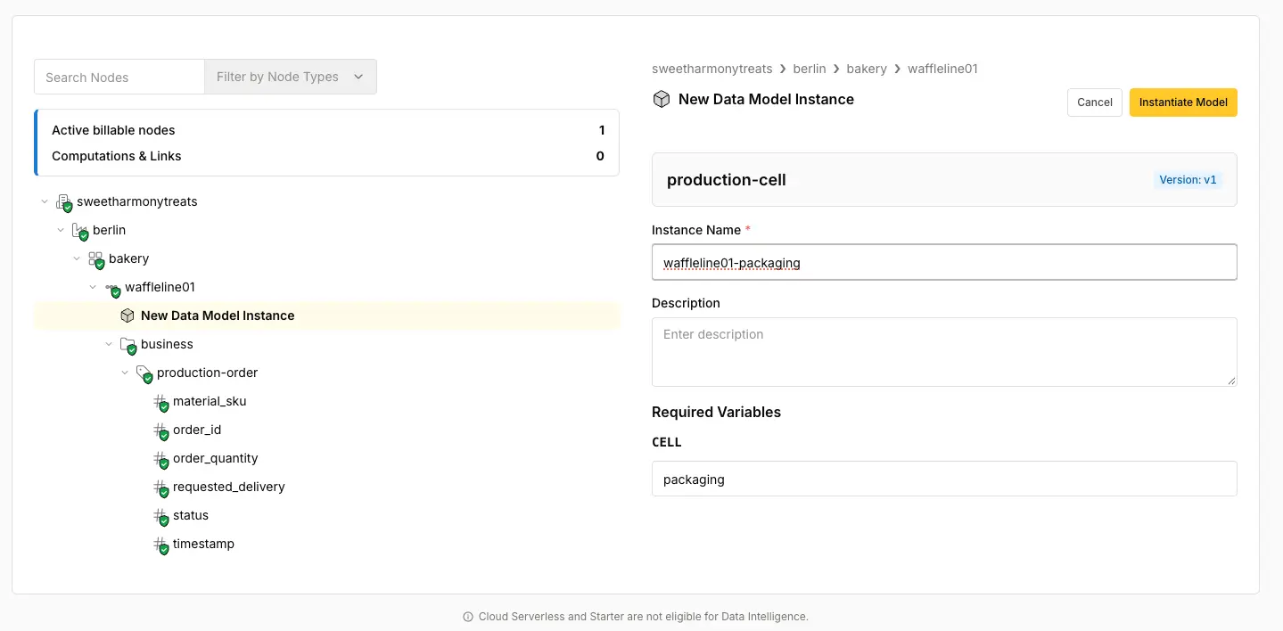 HiveMQ Contextualize form for configuring a production-cell model instance and CELL variable