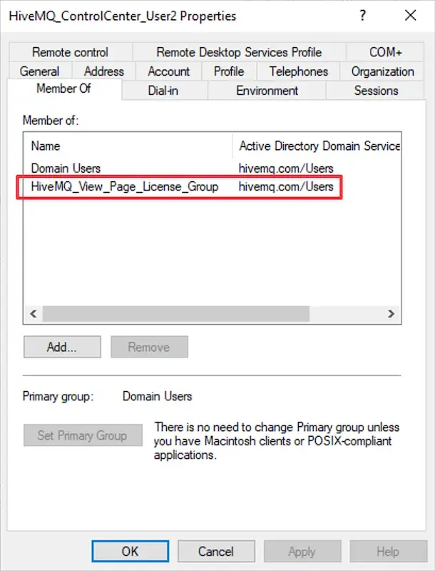 Control Center Permission AD Group for user "cc_user2"