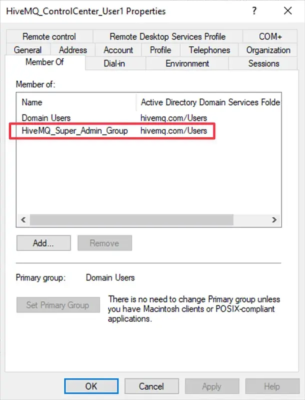 Control Center Permission AD Group for user "cc_user1"