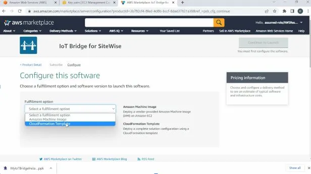 Selecting the CloudFormation Template from the drop-down options
