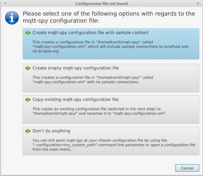 Configuration file not found tab