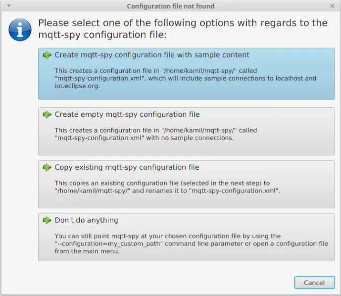 Configuration file not found tab