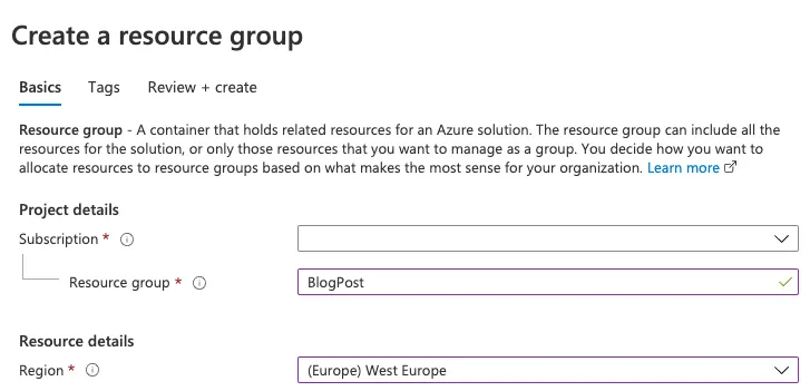 Logging into your Azure account and create a resource group for your project