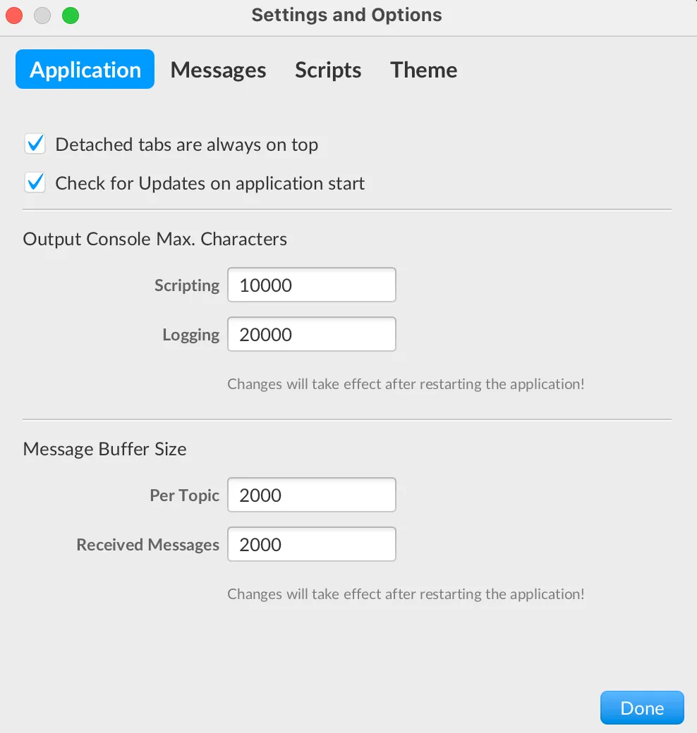 MQTT'fx Settings and Options