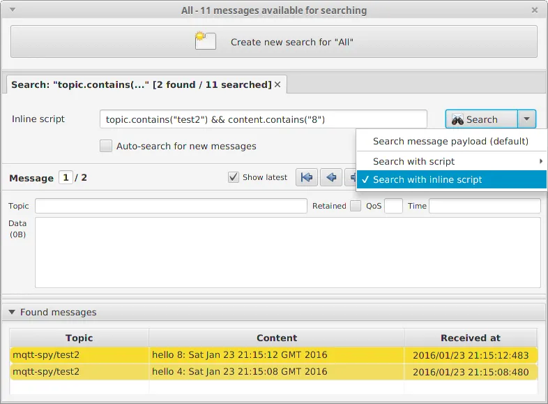 Searching on MQTT Spy