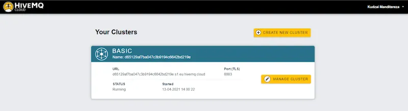 HiveMQ Your Clusters Page