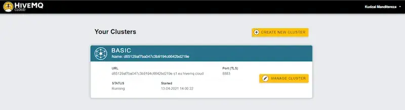 HiveMQ Your Clusters Page