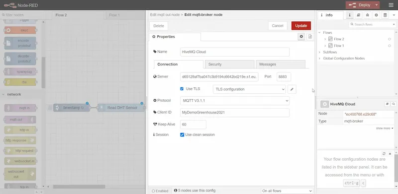 Add the access credentials created on my HiveMQ cloud portal