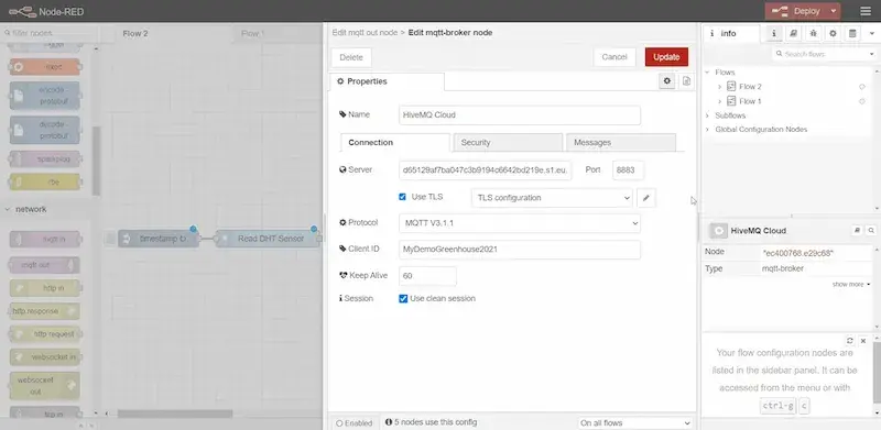 Add the access credentials created on my HiveMQ cloud portal
