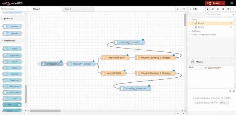 Connect the output of the Prepare Sparkplug B Message functions