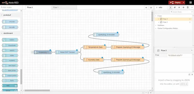 Connect the output of the Prepare Sparkplug B Message functions