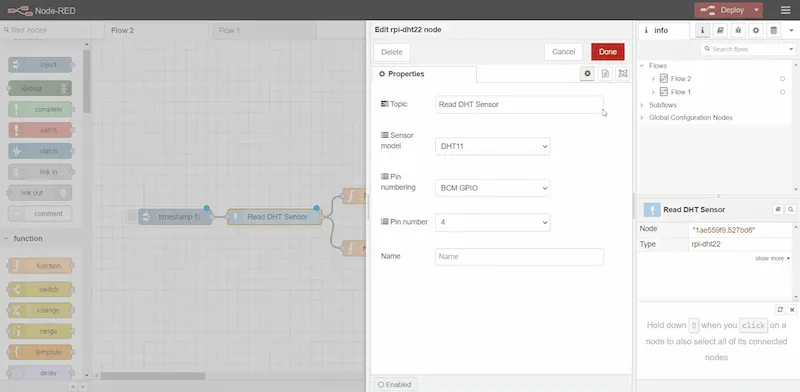 DHT 11 sensor settings