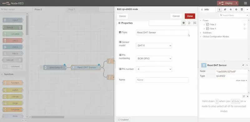 DHT 11 sensor settings