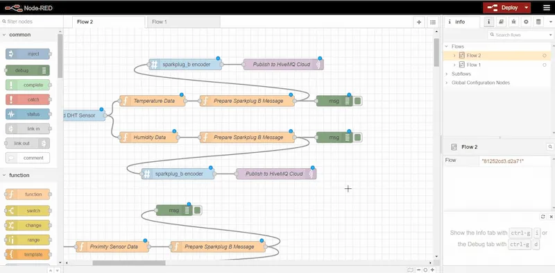 Use Node-Red’s_ debug_ nodes to see the information