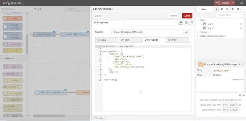 Use the output of the sensor to create a Sparkplug B object