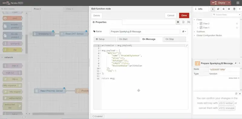 Use the output of the sensor to create a Sparkplug B object