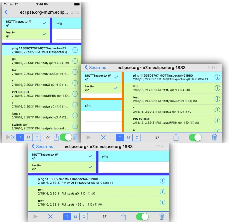 MQTT Inspector Different Tabs