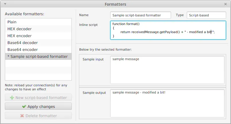 Formatters in MQTT Spy