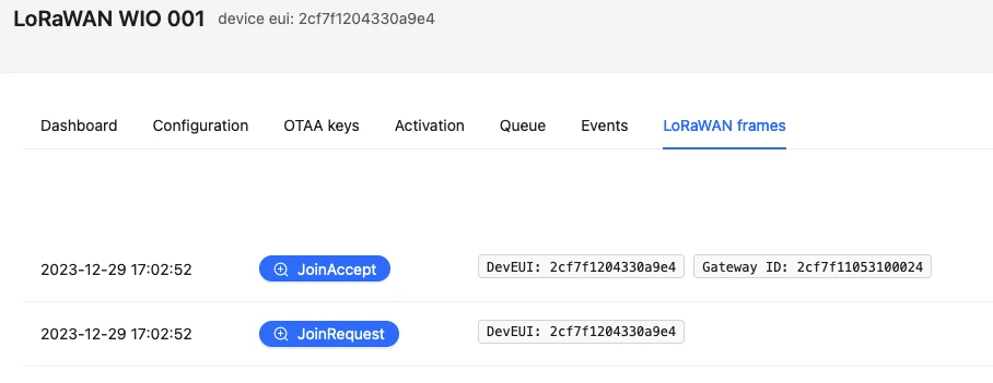 LoRaWAN WIO 001 JoinAccept JoinRequest